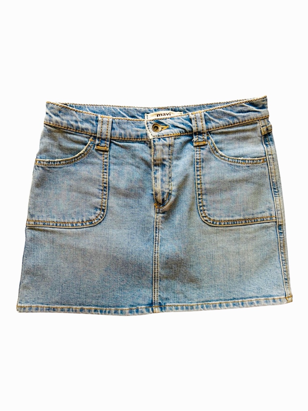 Mavi Light Wash Denim Mini Skirt Y2K Low Rise Stretch Jean Skirt Casual Coastal